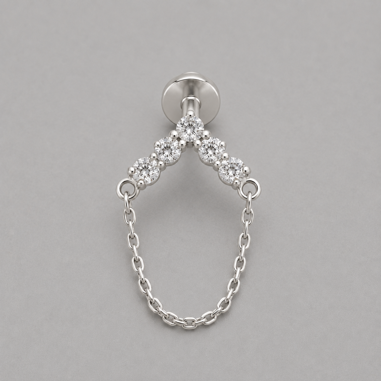 Arrow Five CZ Chain Dangle Labret in Silver - Titanium