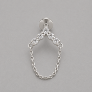 Arrow Five CZ Chain Dangle Labret in Silver - Titanium