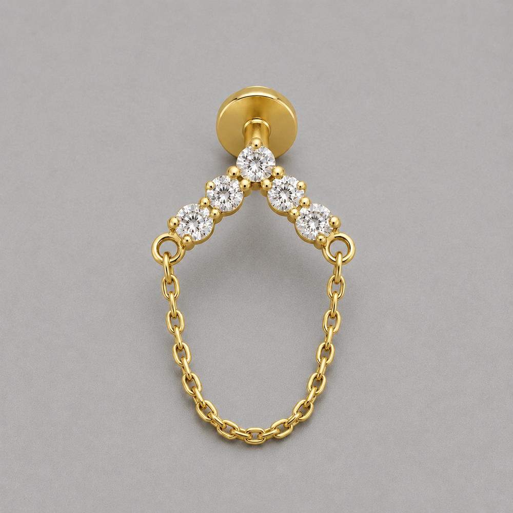 Arrow Five CZ Chain Dangle Labret in Gold - Titanium