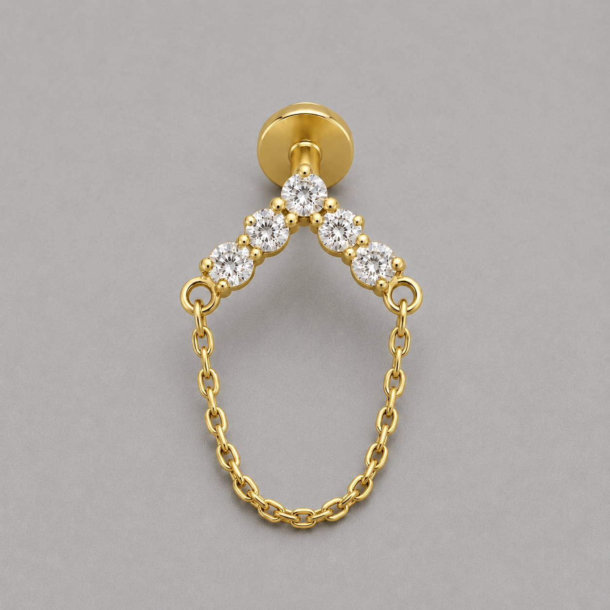 Arrow Five CZ Chain Dangle Labret in Gold - Titanium