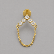 Arrow Five CZ Chain Dangle Labret in Gold - Titanium
