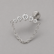Curved Five CZ Chain Dangle Labret in Silver - Titanium
