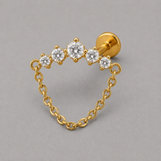 Curved Five CZ Chain Dangle Labret in Gold - Titanium