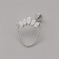 Five Marquise CZ Chain Dangle Labret in Silver - Titanium - Camden Body Jewellery