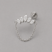 Five Marquise CZ Chain Dangle Labret in Silver - Titanium