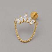 Five Marquise CZ Chain Dangle Labret in Gold - Titanium