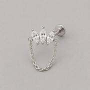 Triple Marquise CZ Chain Dangle Labret in Silver - Titanium