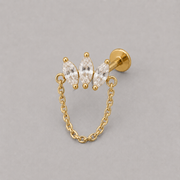Triple Marquise CZ Chain Dangle Labret in Gold - Titanium