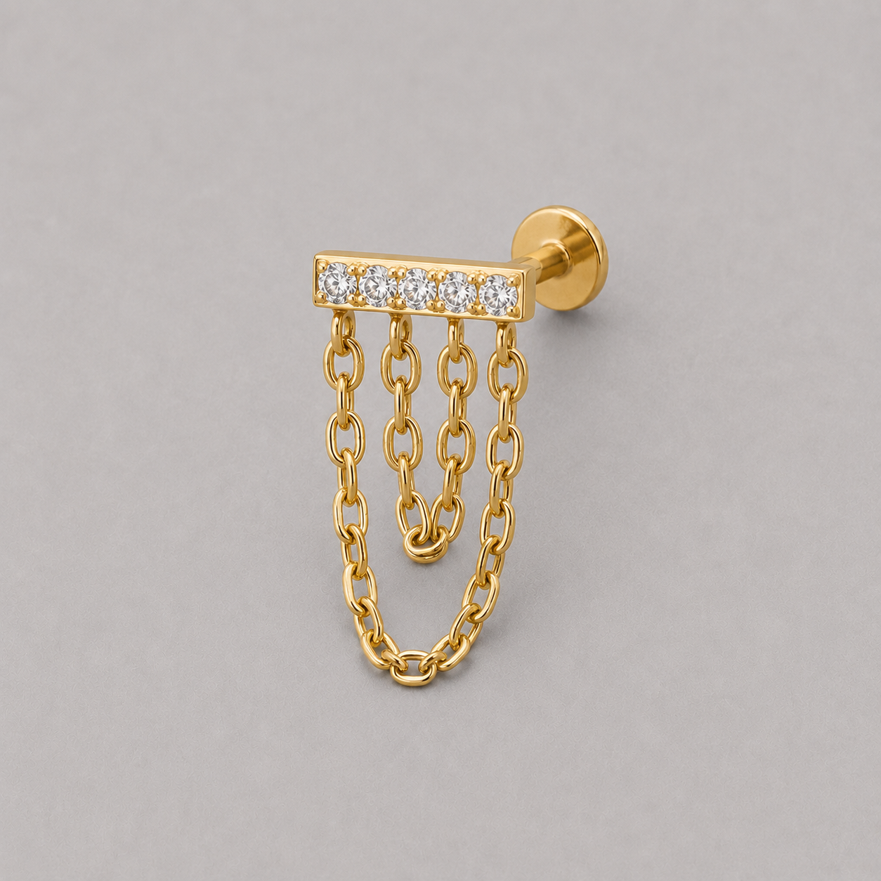 Drape CZ Stones Chain Dangle Labret in Gold - Titanium