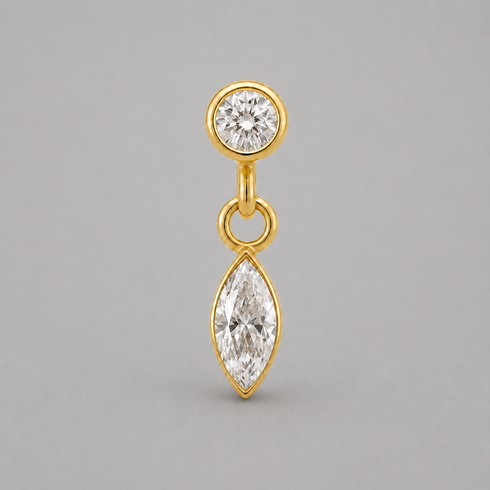 Circular with Oval CZ Dangle Labret in Gold - Titanium