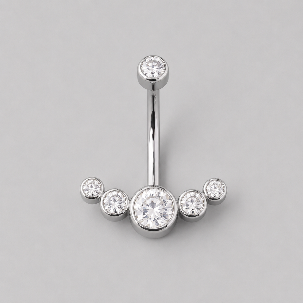 5 Curved Clear CZ Belly Bar in Silver - Titanium