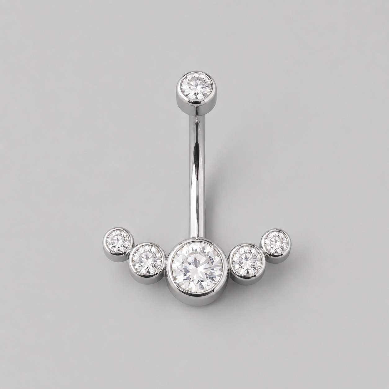 5 Curved Clear CZ Belly Bar in Silver - Titanium - Camden Body Jewellery