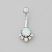 6 Stone White Opal CZ Belly Bar in Silver - Titanium