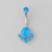 6 Stone Blue Opal CZ Belly Bar in Silver - Titanium
