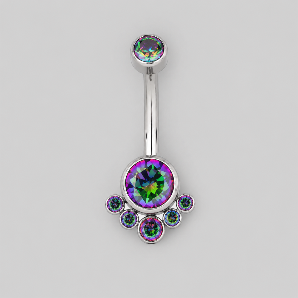 6 Stone VM CZ Belly Bar in Silver - Titanium