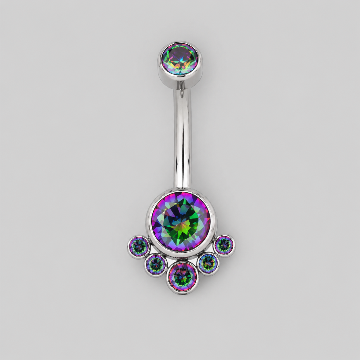 6 Stone VM CZ Belly Bar in Silver - Titanium - Camden Body Jewellery