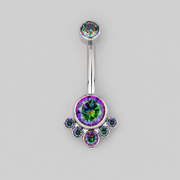 6 Stone VM CZ Belly Bar in Silver - Titanium