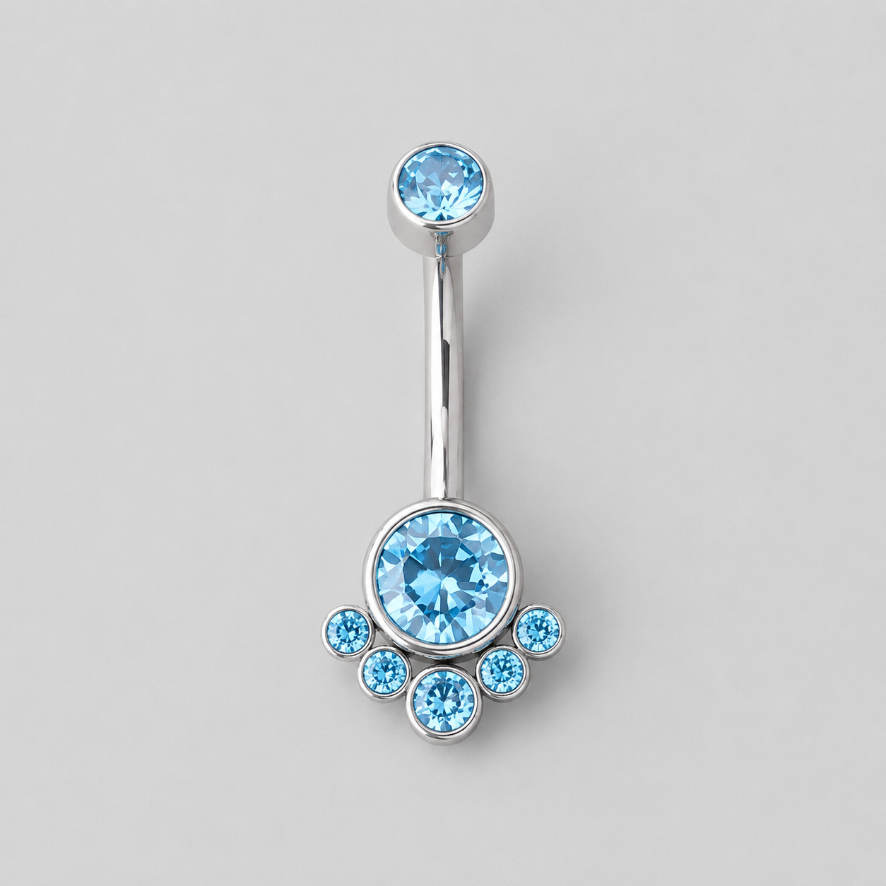 6 Stone Aqua CZ Belly Bar in Silver - Titanium - Camden Body Jewellery