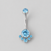 6 Stone Aqua CZ Belly Bar in Silver - Titanium