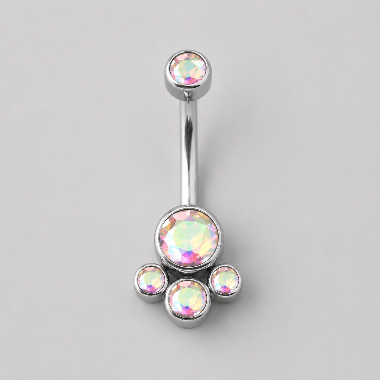 4 Stone AB CZ Belly Bar in Silver - Titanium - Camden Body Jewellery