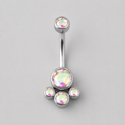4 Stone AB CZ Belly Bar in Silver - Titanium