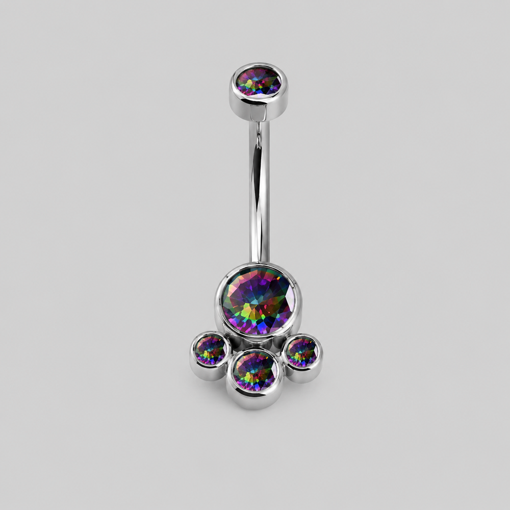 4 Stone VM CZ Belly Bar in Silver - Titanium