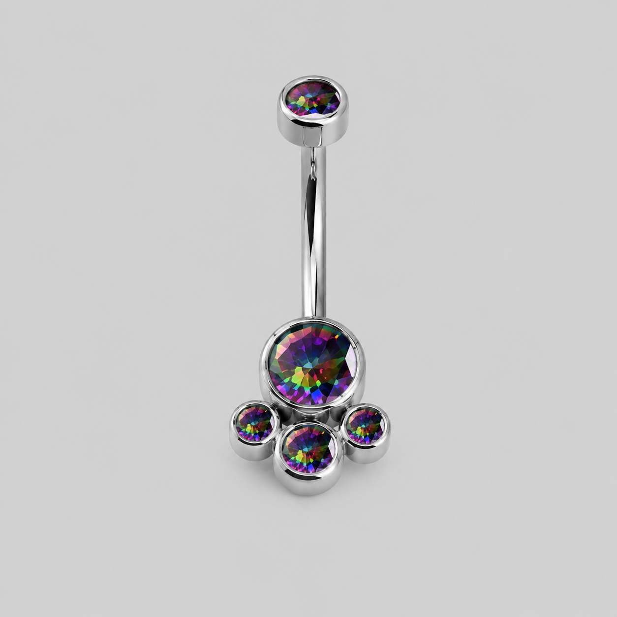 4 Stone VM CZ Belly Bar in Silver - Titanium - Camden Body Jewellery
