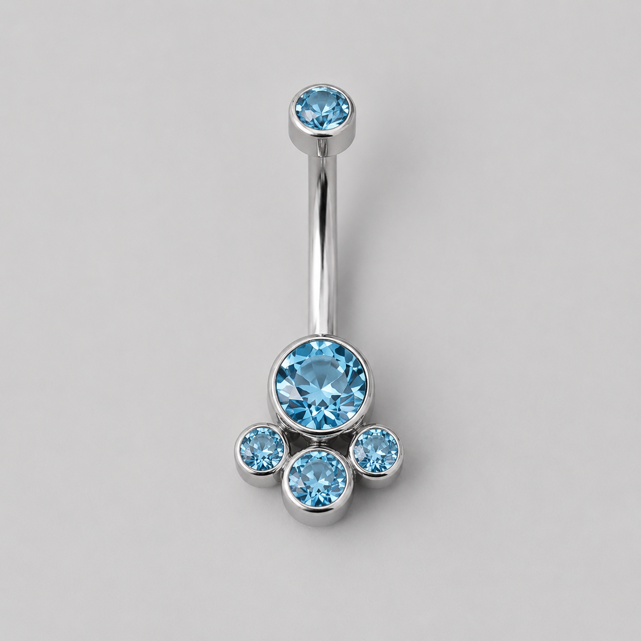 4 Stone Aqua CZ Belly Bar in Silver - Titanium - Camden Body Jewellery