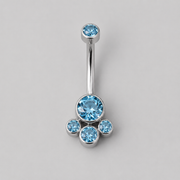 4 Stone Aqua CZ Belly Bar in Silver - Titanium