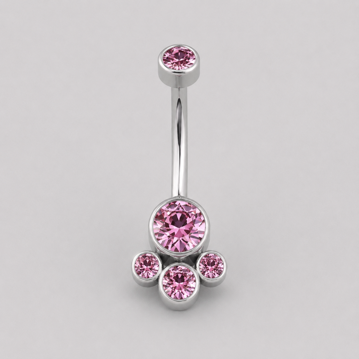 4 Stone Pink CZ Belly Bar in Silver - Titanium - Camden Body Jewellery