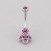 4 Stone Pink CZ Belly Bar in Silver - Titanium