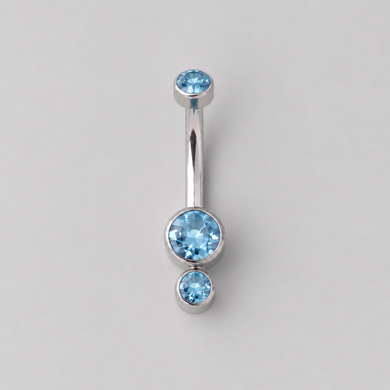 Triple Bezel Set Aqua CZ Crystal Belly Bar in Silver - Titanium - Camden Body Jewellery