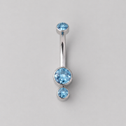 Triple Bezel Set Aqua CZ Crystal Belly Bar in Silver - Titanium