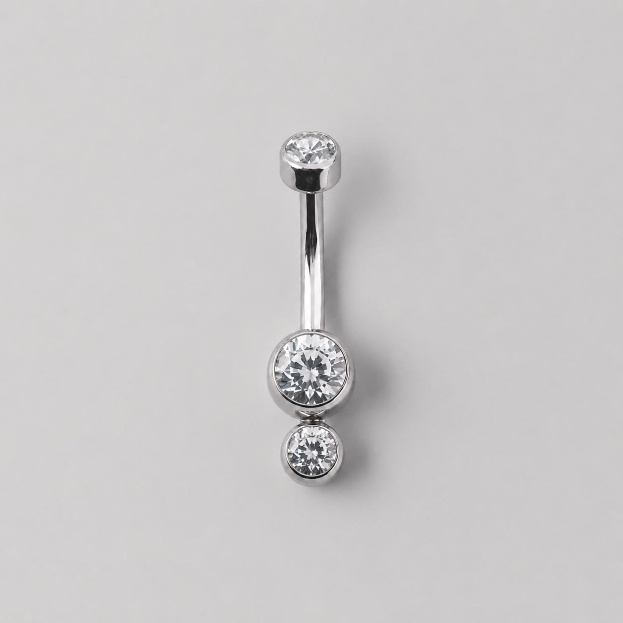 Triple Bezel Set Clear CZ Crystal Belly Bar in Silver - Titanium - Camden Body Jewellery