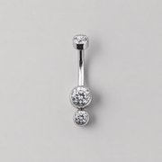 Triple Bezel Set Clear CZ Crystal Belly Bar in Silver - Titanium