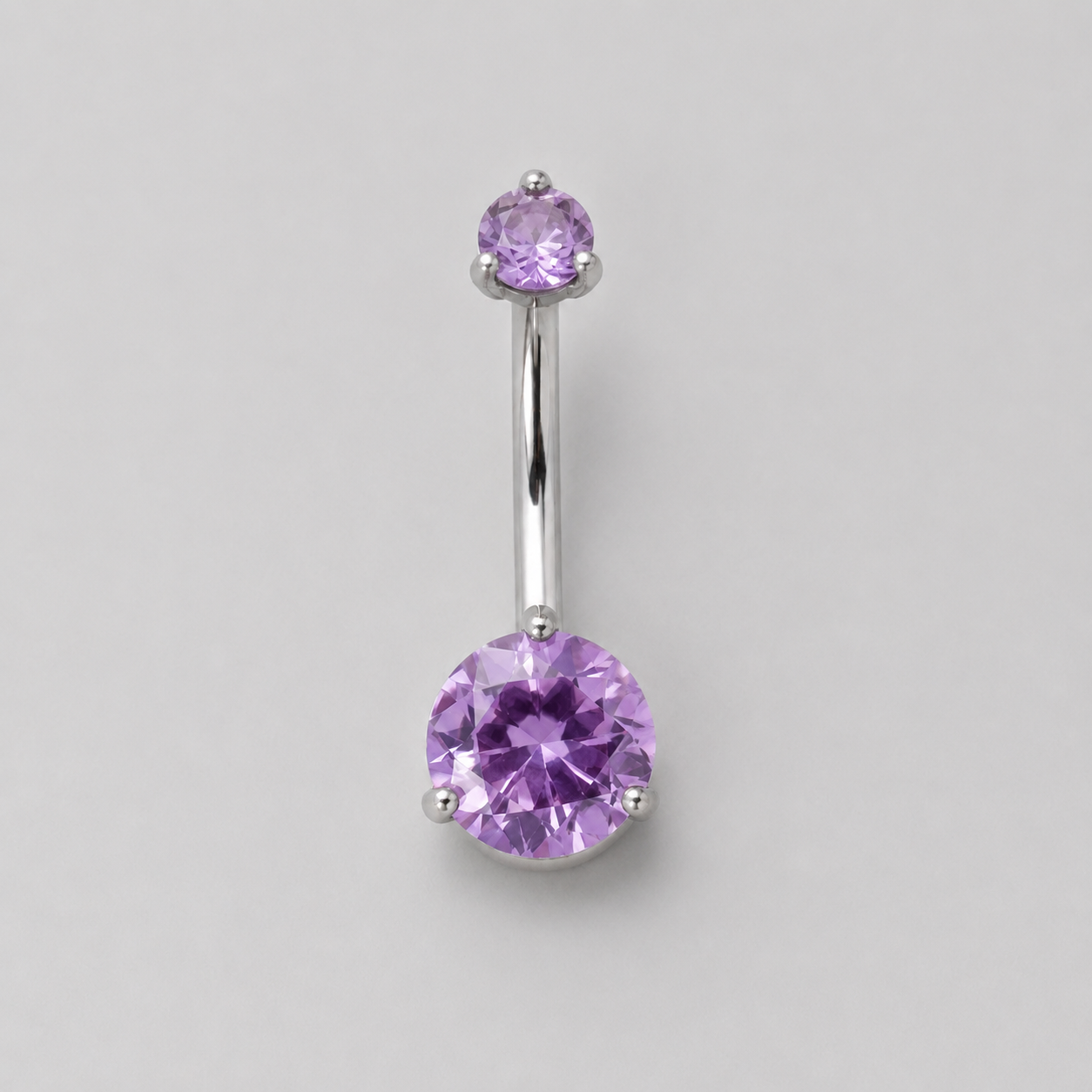 Double Purple CZ Prong Set in Silver Belly Bar - Titanium - Camden Body Jewellery