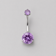 Double Purple CZ Prong Set in Silver Belly Bar - Titanium