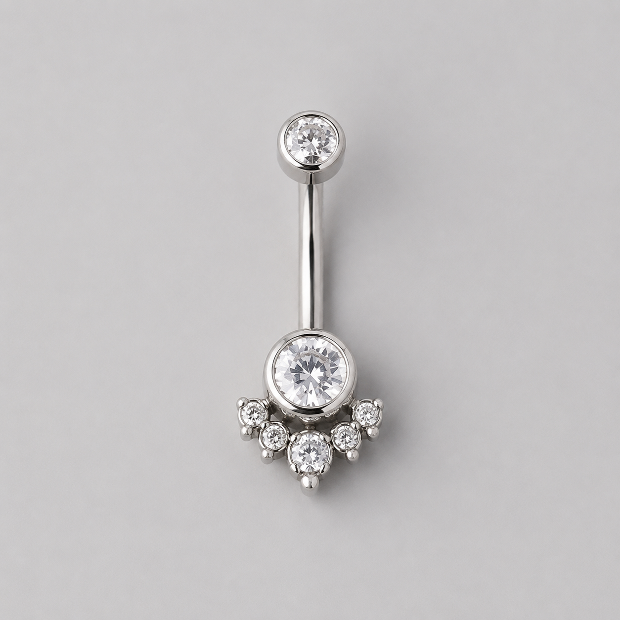 6 CZ with Beaded Balls Clear CZ Silver Belly Bar - Titanium