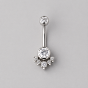6 CZ with Beaded Balls Clear CZ Silver Belly Bar - Titanium