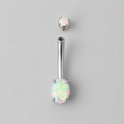 Oval Cut Prong Set AB CZ Silver Belly Bar - Titanium