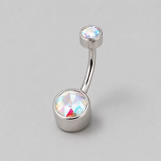 Double Bezel Set AB CZ Crystal Belly Bar in Silver - Titanium