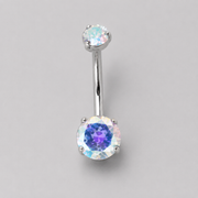 Double AB CZ Prong Set in Silver Belly Bar - Titanium