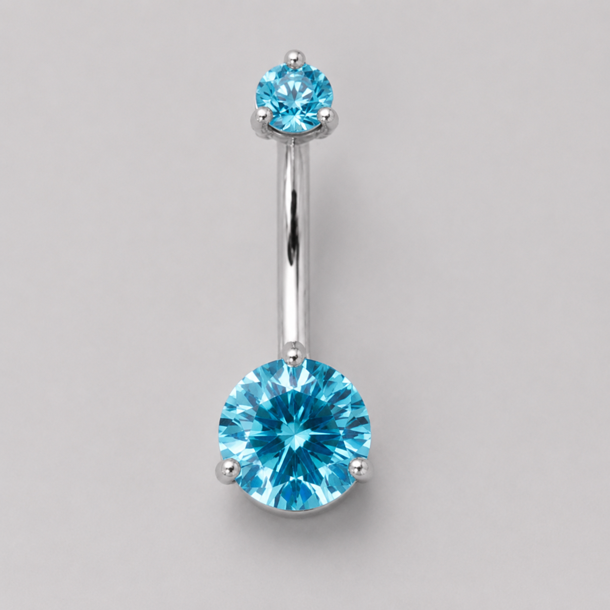 Double Aqua CZ Prong Set in Silver Belly Bar - Titanium - Camden Body Jewellery