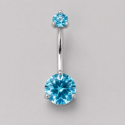 Double Aqua CZ Prong Set in Silver Belly Bar - Titanium