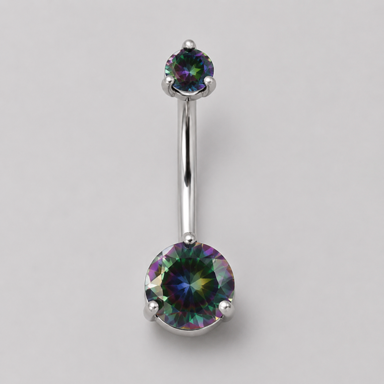 Double VM CZ Prong Set in Silver Belly Bar - Titanium - Camden Body Jewellery