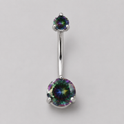 Double VM CZ Prong Set in Silver Belly Bar - Titanium
