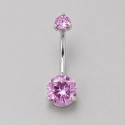 Double Pink CZ Prong Set in Silver Belly Bar - Titanium