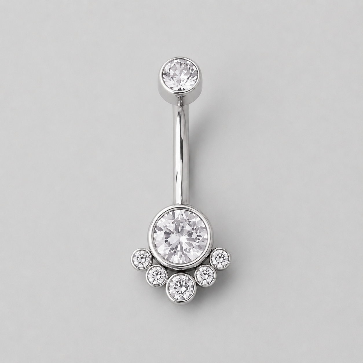 6 Stone Clear CZ Belly Bar in Silver - Titanium - Camden Body Jewellery