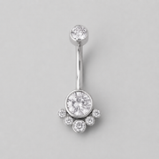 6 Stone Clear CZ Belly Bar in Silver - Titanium