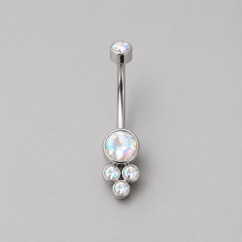 4 Stone AB CZ Belly Bar in Silver - Titanium